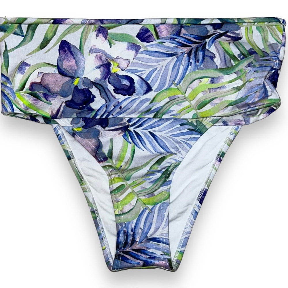 NEW SAHA White/Blue & Purple Floral Foldable High Waist Bikini Bottoms Womens XS